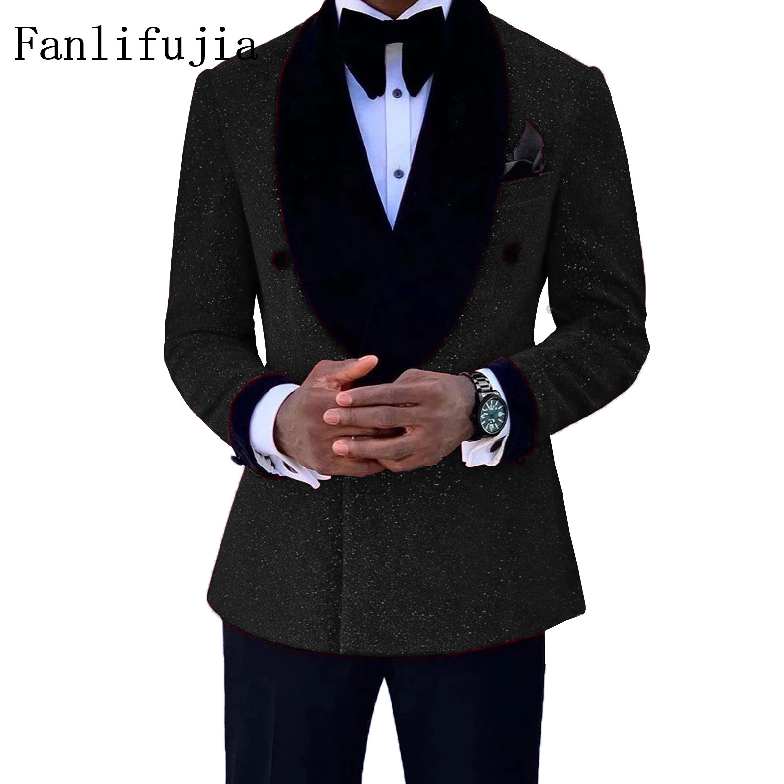 Fanlifujia Lusso Rosso Glitter Abiti Da Uomo Sposo Da Sposa Smoking Doppio Petto Giacca Da Sera Formale Vestito Da Promenade 2 Pezzi Set
