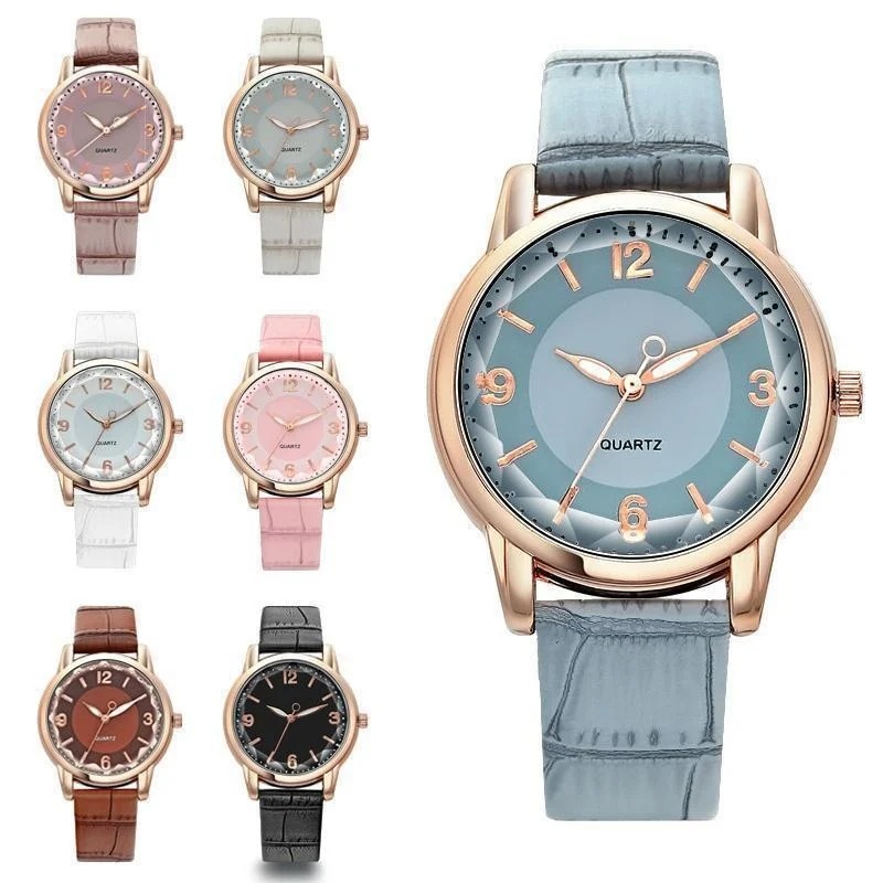 Relógio de quartzo de couro feminino, Vidro poligonal, Relógio de luxo, Moda criativa