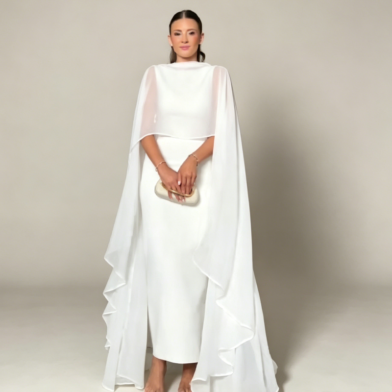 Abito lungo da donna con scollo rotondo e schiena scoperta, design semplice, gonna elegante per matrimoni, serate formali, abito lungo femminile.