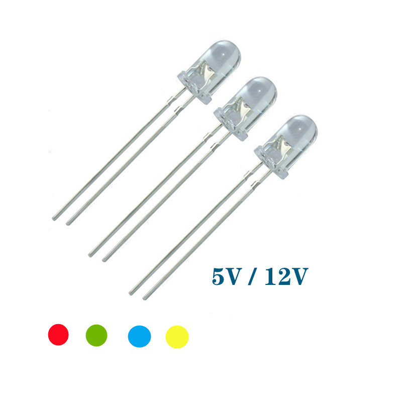 Lampu mobil LED, lampu led 5V 12v 5mm 3mm manik SMD f5 f3 topi/lampu bulat dip LED USB chip Putih Merah hijau biru kuning 100 buah