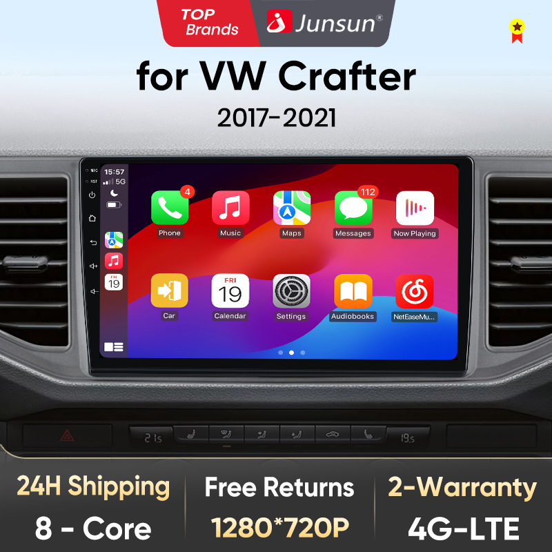 Junsun V1 CarPlay Nirkabel Radio Otomatis Android untuk Volkswagen Crafter 2017 2018 2019 2020-2021 4G Sistem Cerdas Mobil GPS DSP
