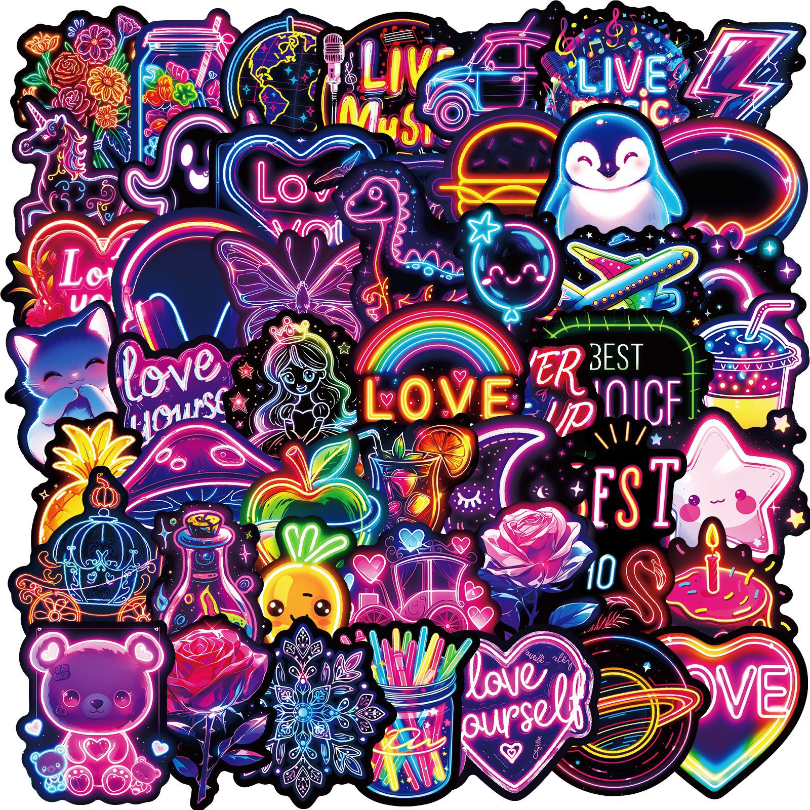 Lampe néon autocollante Kawaii en PVC, 10/30/50 pièces, autocollant pour téléphone, décoration esthétique, Scrapbooking, fournitures de comptabilité à main pour enfants