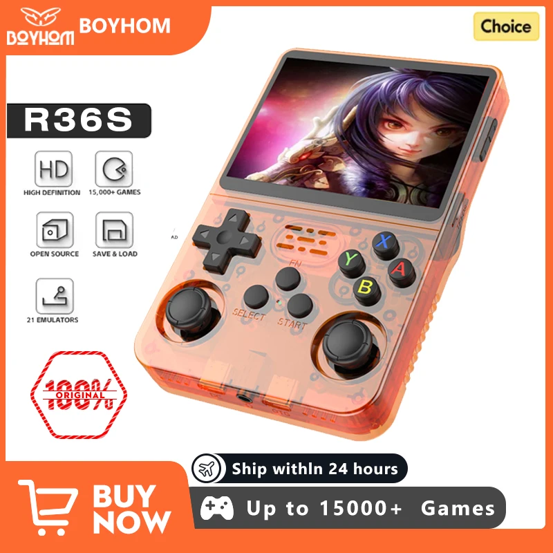 เปิด R36S Retro คอนโซลวิดีโอเกมมือถือระบบ Linux หน้าจอ IPS ขนาด 3.5 นิ้วแบบพกพาเครื่องเล่นวิดีโอ R35S 64GB เกม