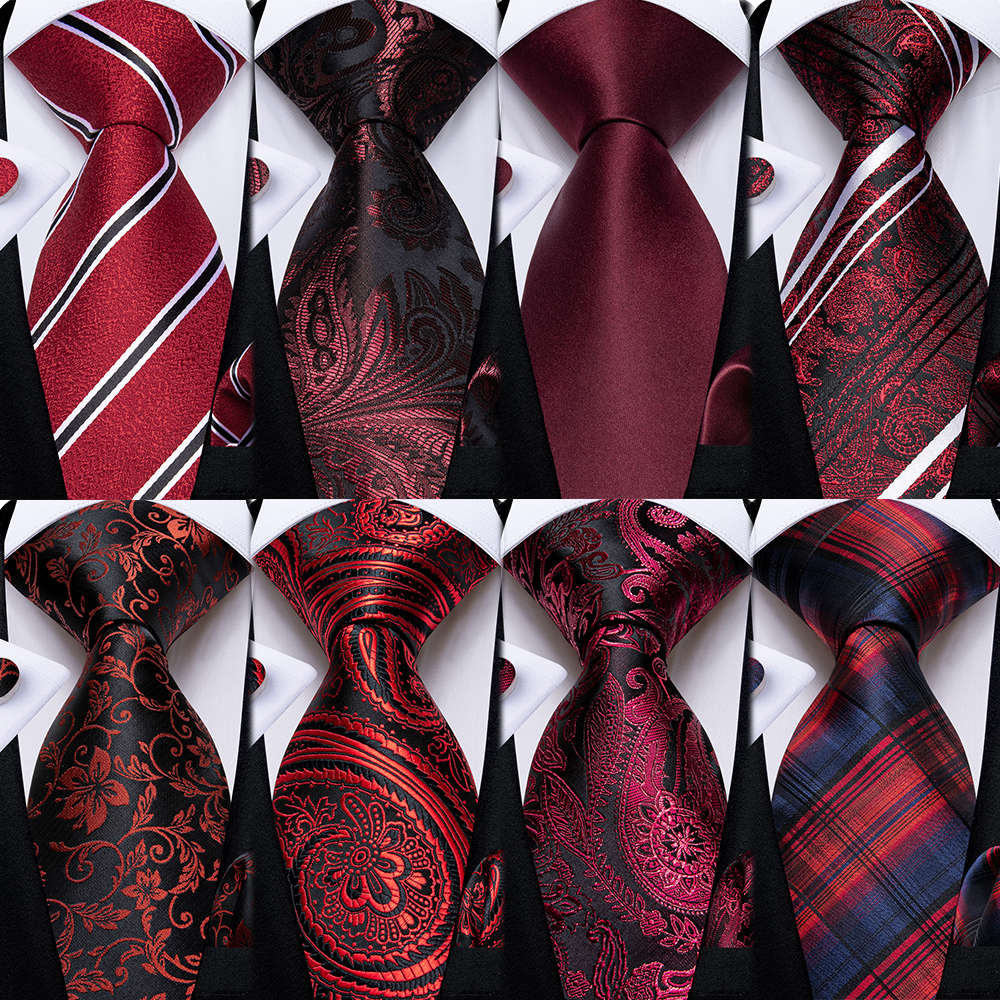 Cravatte rosse per uomo a righe Paisley formale 8cm festa di nozze cravatta da lavoro tasca gemelli quadrati regalo all'ingrosso