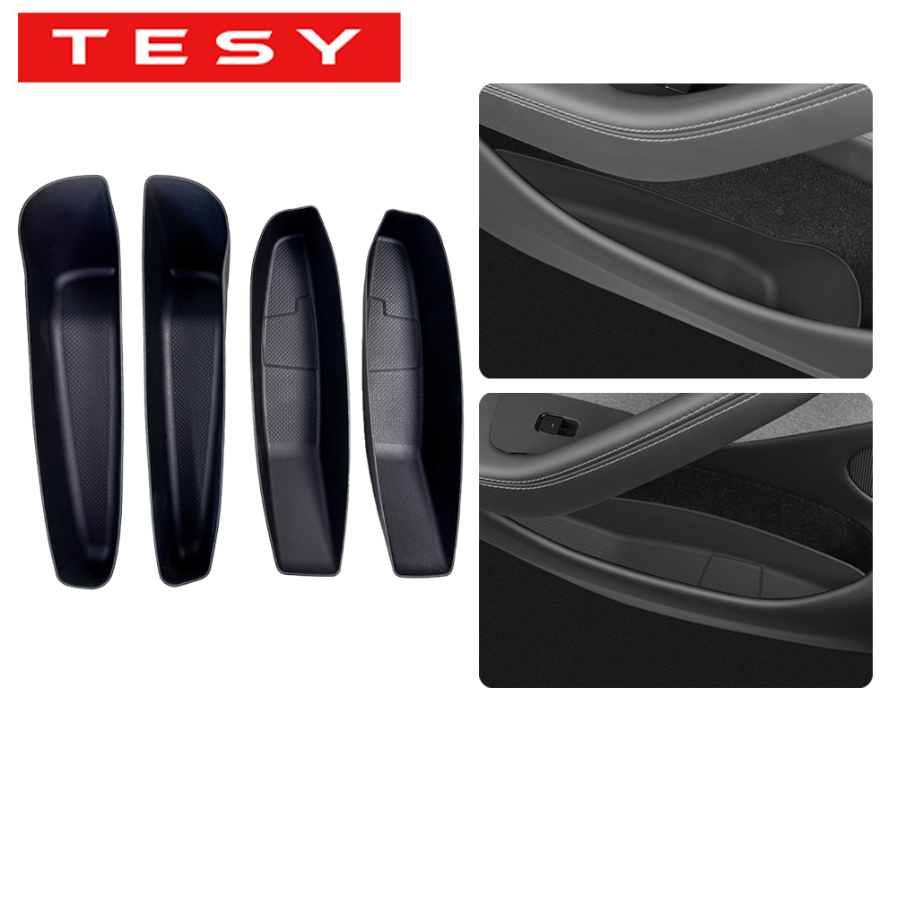 กล่องเก็บของข้างประตูรถยนต์ TESY สำหรับ Tesla Model YL Y Launch Juniper Standard  กล่องเก็บของด้านหน้าและด้านหลัง TPE สำหรับจัดระเบียบประตูรถ