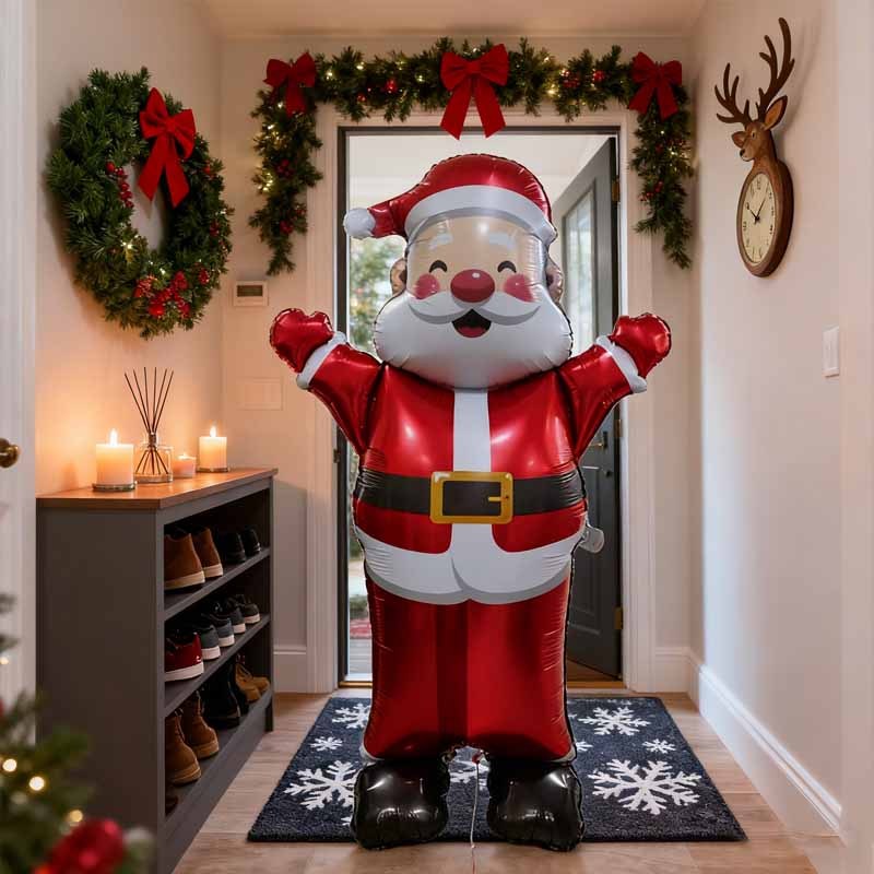 1/2pc Balon Foil Aluminium Santa Claus 3D Berdiri 70-inci yang Bergerak, Dekorasi Atmosfer Natal untuk Mal, Dekorasi Tema Dalam Ruangan