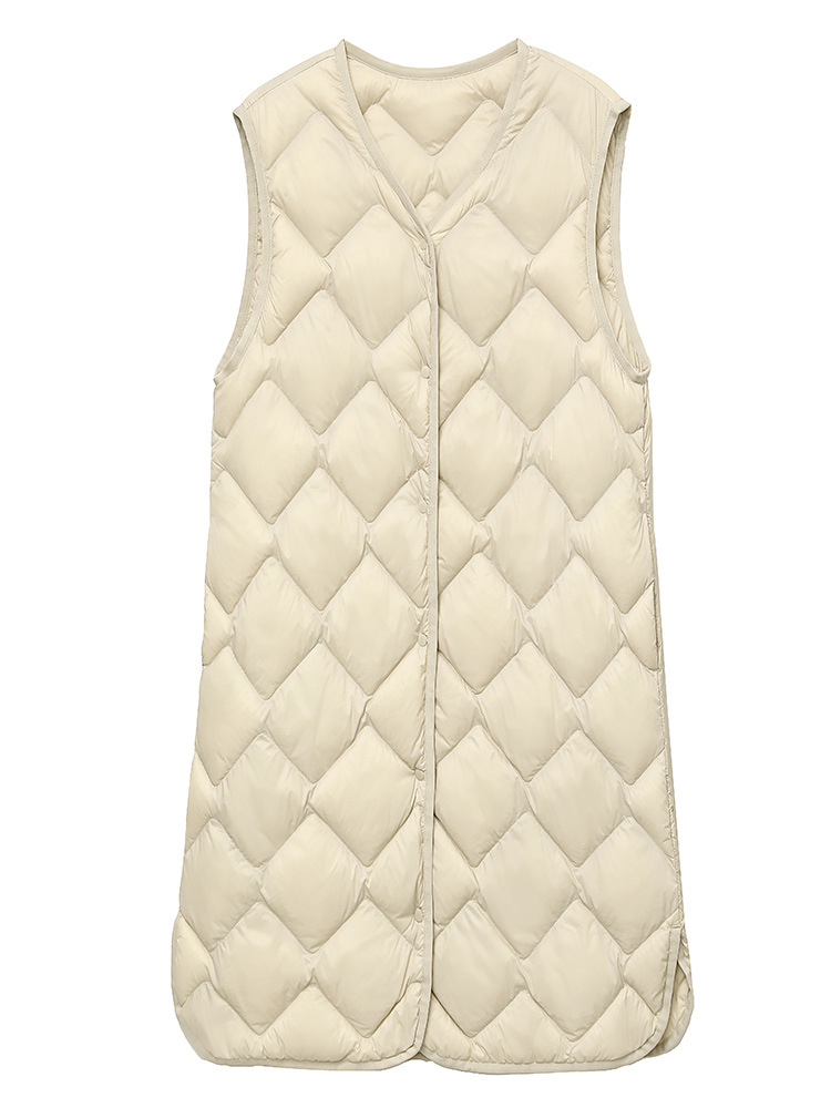 NewBang Gilet lungo ultraleggero da donna Gilet in piuma d'anatra Cappotto con scollo a O leggero caldo con diamanti femminili