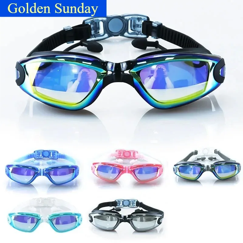 Swimming Goggles Adult Pool Glasses Anti Fog Men Women UV Protection Optical Waterproof Swim Eyewear with Earplugs