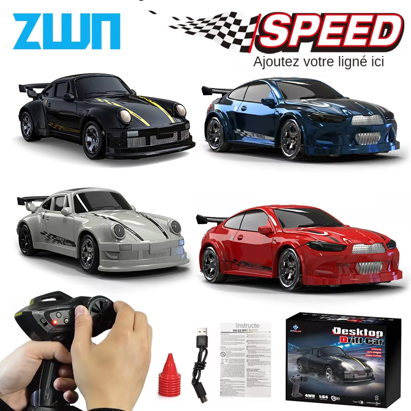 Voiture RC de drift haute vitesse KF20 1/64 2.4G 4WD, modèle de course GTR miniature télécommandé pour garçons, jouet cadeau pour enfants