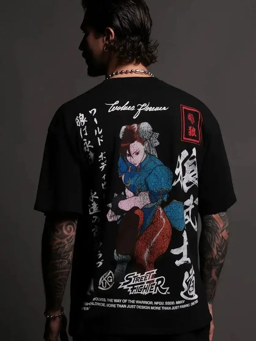 T-shirt Oversize WOLVES CLUB STABILITY "PREMIUM" Nera - Maglietta Estiva da Uomo e Donna, Stampa Moda, Vestibilità Ampia