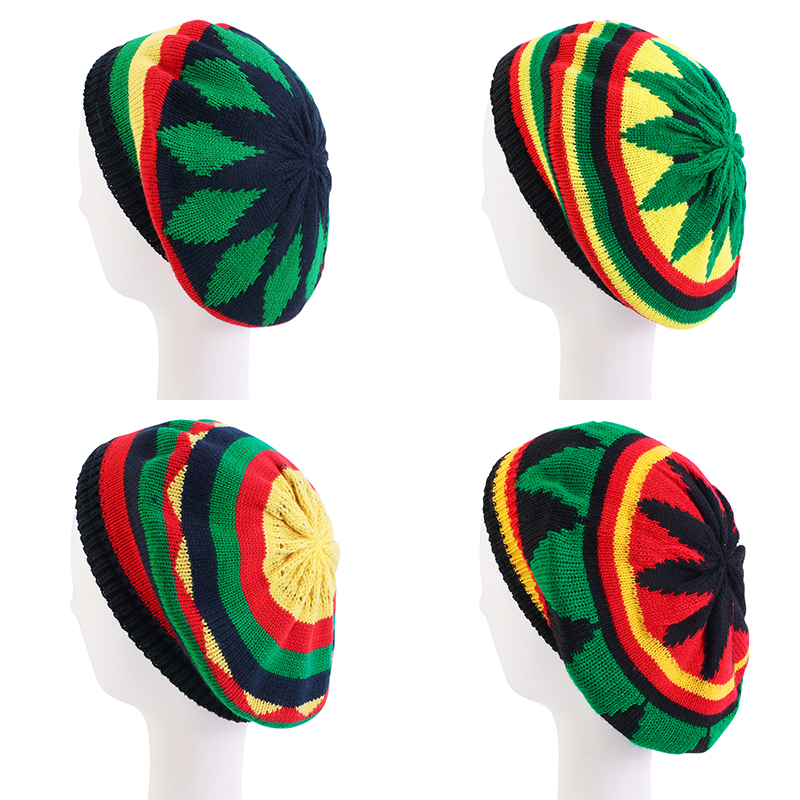 Nuove donne Hip Hop Berretto a righe multicolori Bob Marley Reggae Moda Nuovo berretto in lana arcobaleno Cofano giamaicano Skullies Caps