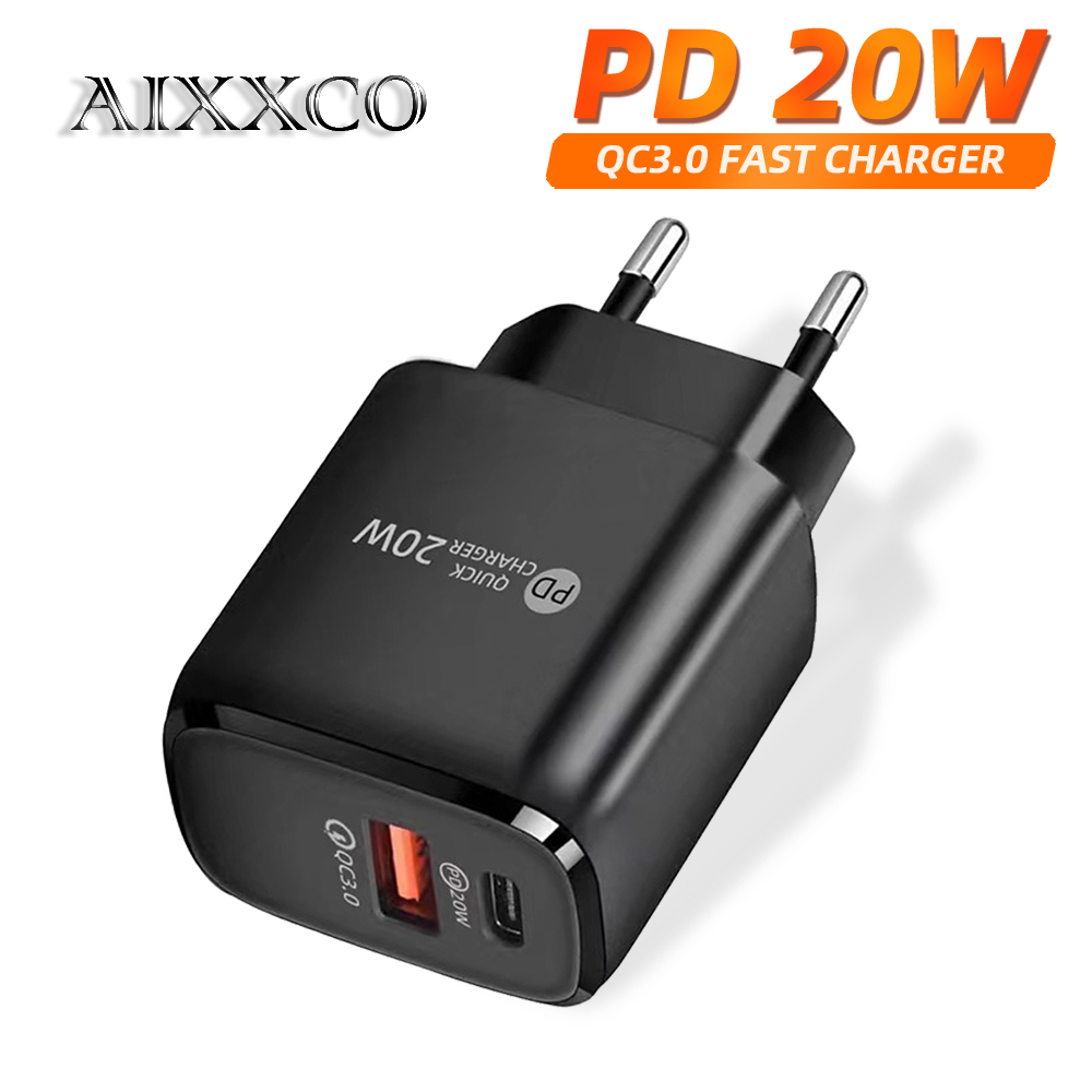 AIXXCO PD 20W Pengisi Daya USB Tipe C PD Adaptor UE Pengisi Daya Cepat untuk iPhone 12 Pengisi Daya Cepat 3.0 QC USB C untuk Xiaomi