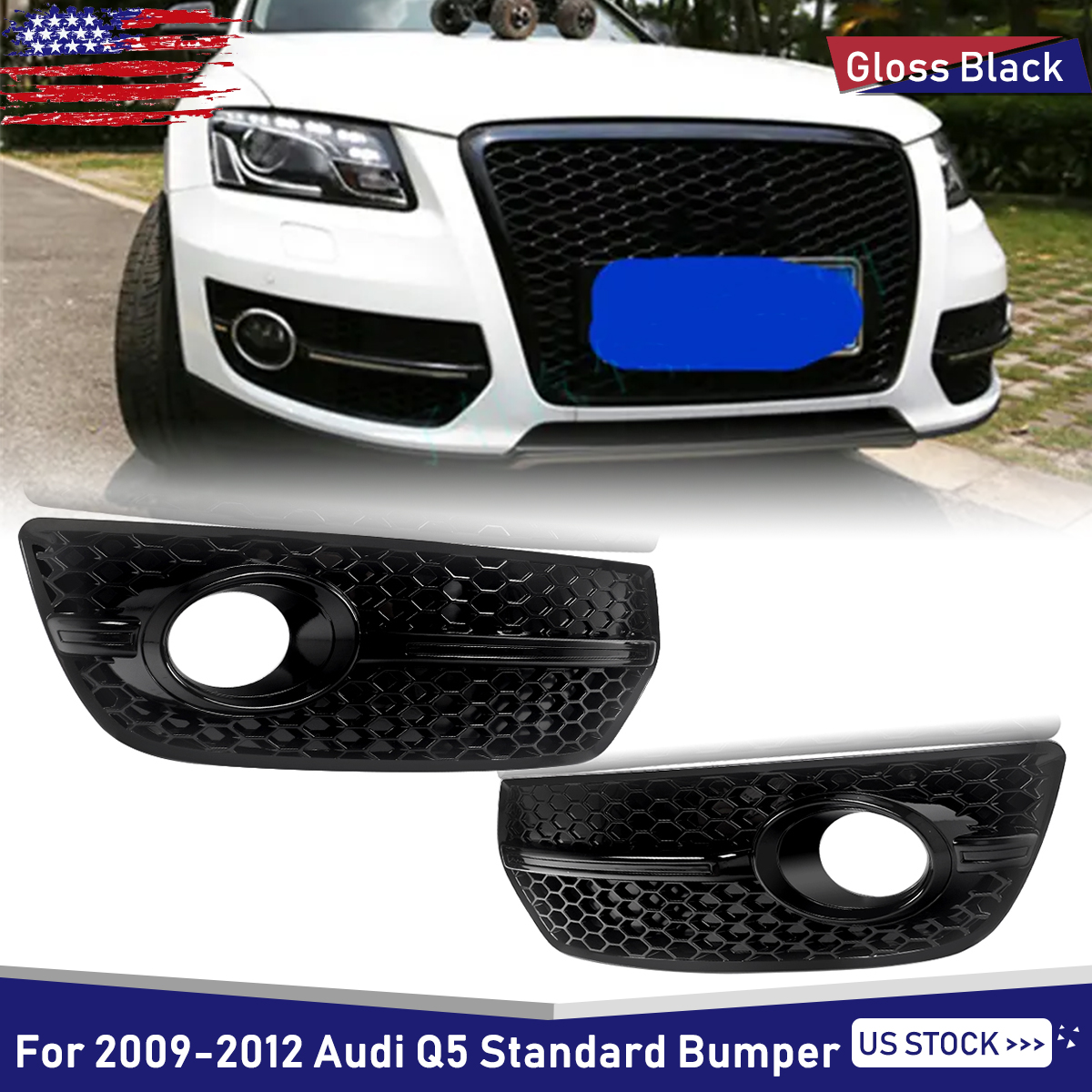 1 para czarnych pokrywa na światła przeciwmgielnych o strukturze plastra miodu do Audi Q5 8R 2009-2012 SQ5 Style