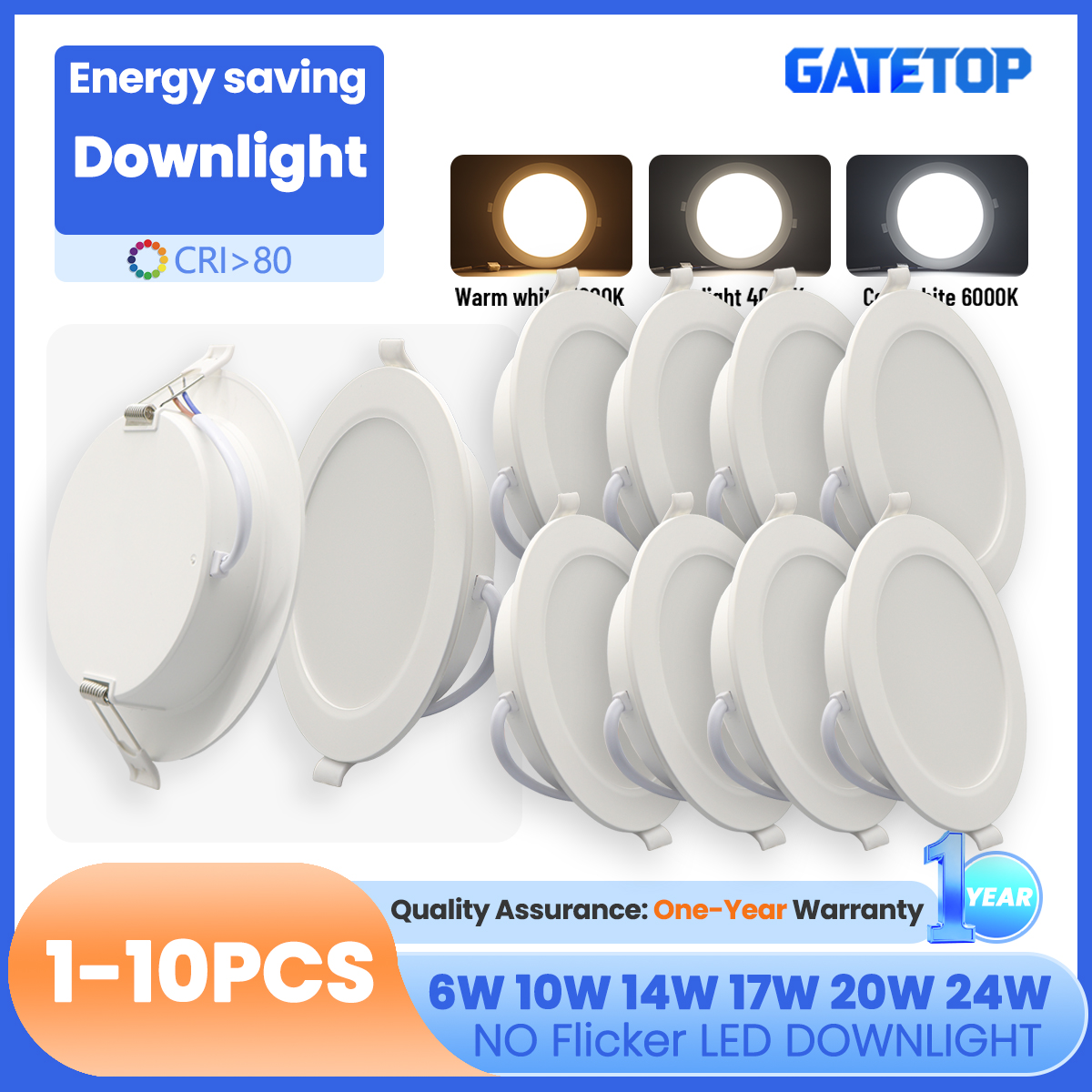 1-10 unids/lote Downlight Led empotrable Panel de luz LED redondo 120V 220V 3000K-6000K 10W 20W 24W punto para iluminación interior de vestíbulo