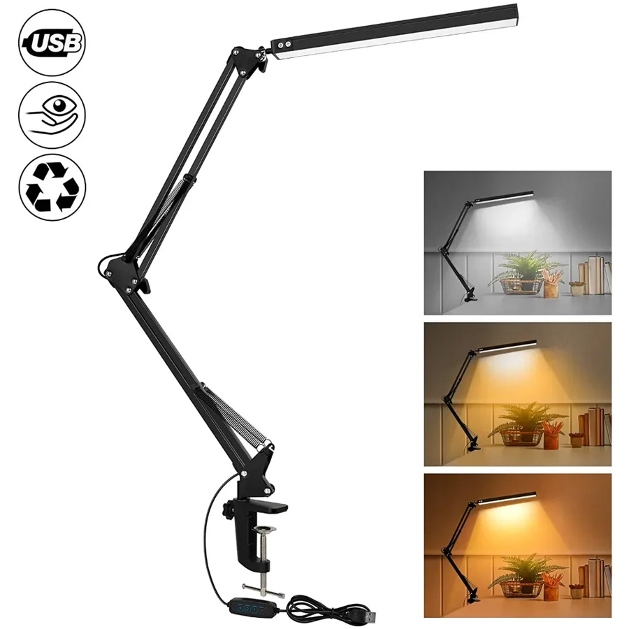 Nuova lampada da scrivania a LED con morsetto Lampada da scrivania con braccio oscillante da 10 W Lampada da scrivania dimmerabile per la cura degli occhi con 10 livelli di luminositΓ 3 modalitΓ di illuminazione