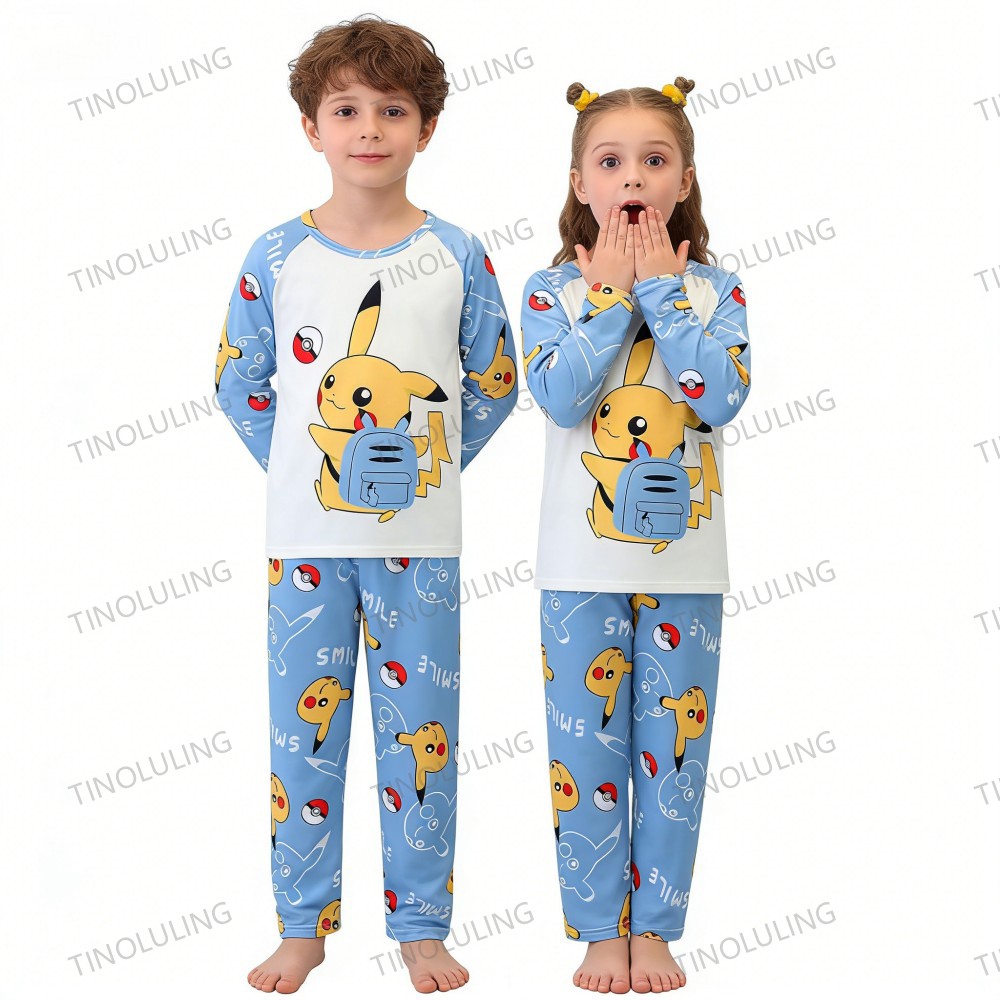 Pikachu Pigiama per Ragazzi Manica Lunga per Bambini 2 Pezzi Top + Pantaloni Indumenti da Notte Set di Abbigliamento per Bambini Cartoon Ragazze Abiti Casual Regali