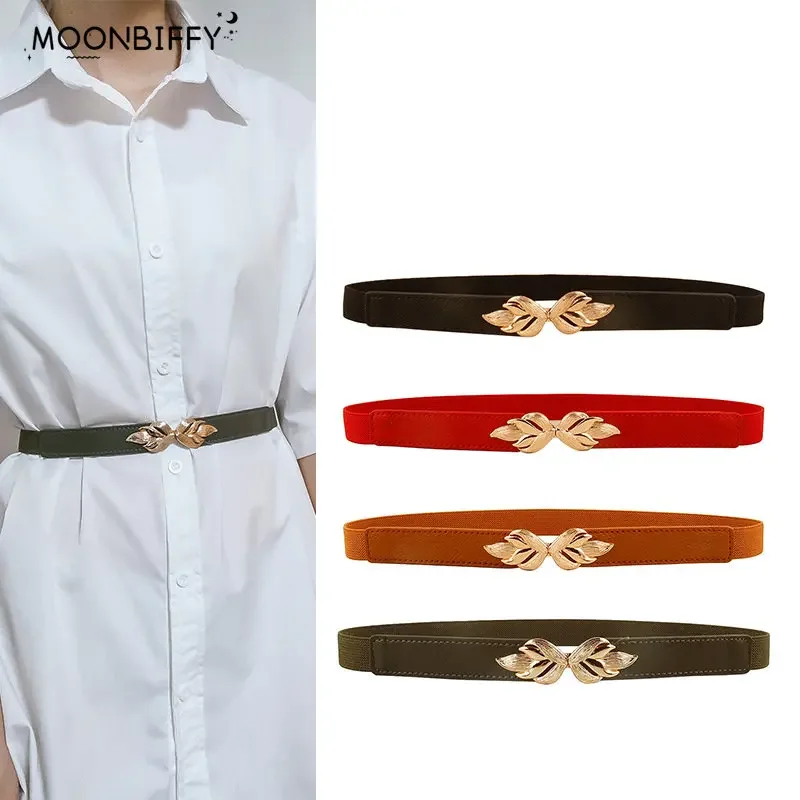 Mode Blad Dunne Riem Stretch Jurk Vrouwen Mode Taille Riem Dunne Gesp Tailleband Voor Dames Riem Decoratie Smalle Riemen