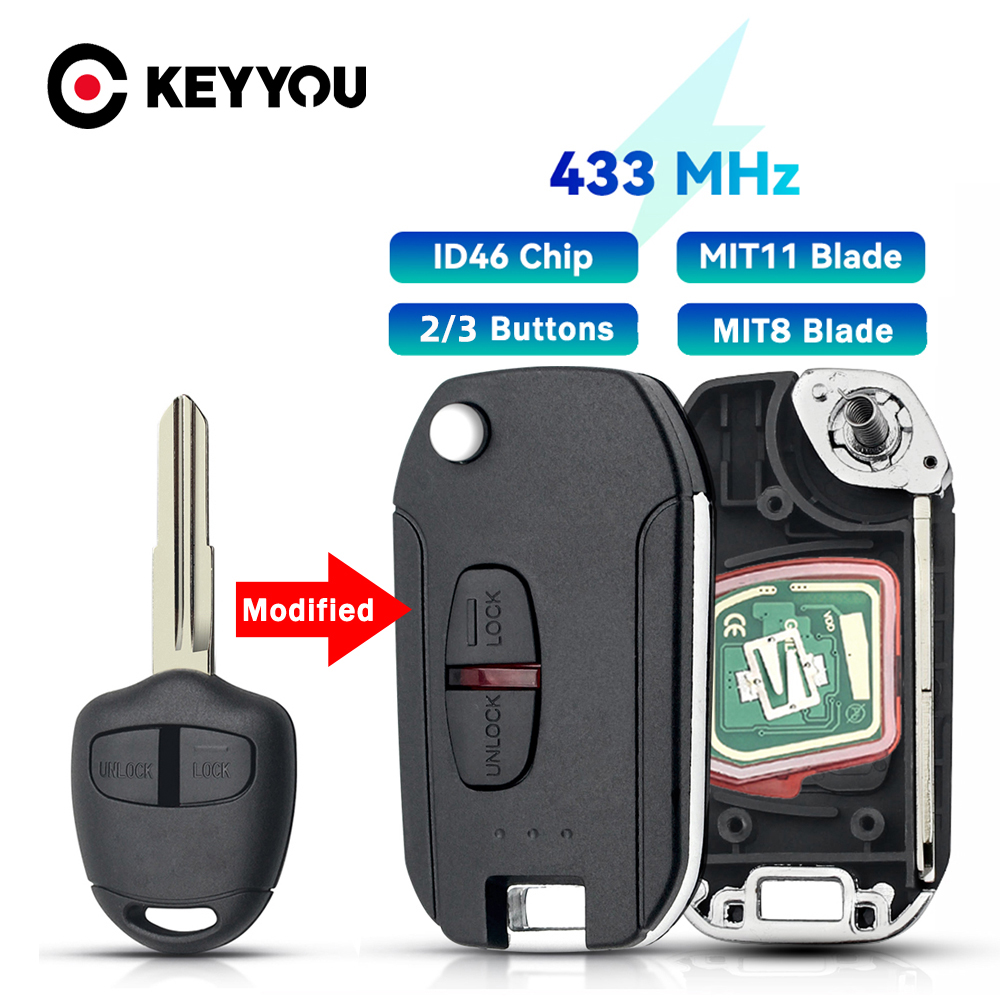 KEYYOU chiave remota per auto pieghevole modificata per Mitsubishi Outlander Pajero Triton ASX Lancer Shogun MIT8 MIT11 Blade 433MHz
