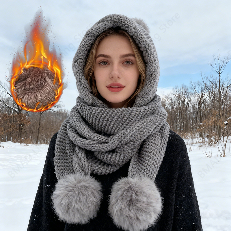Winter Thick  Hat Scarf 2in1 for Women Warm Knitted Hat OWinter Thick ne Piece Balaclava for Extreme Cold Weather Outdoor Skiing