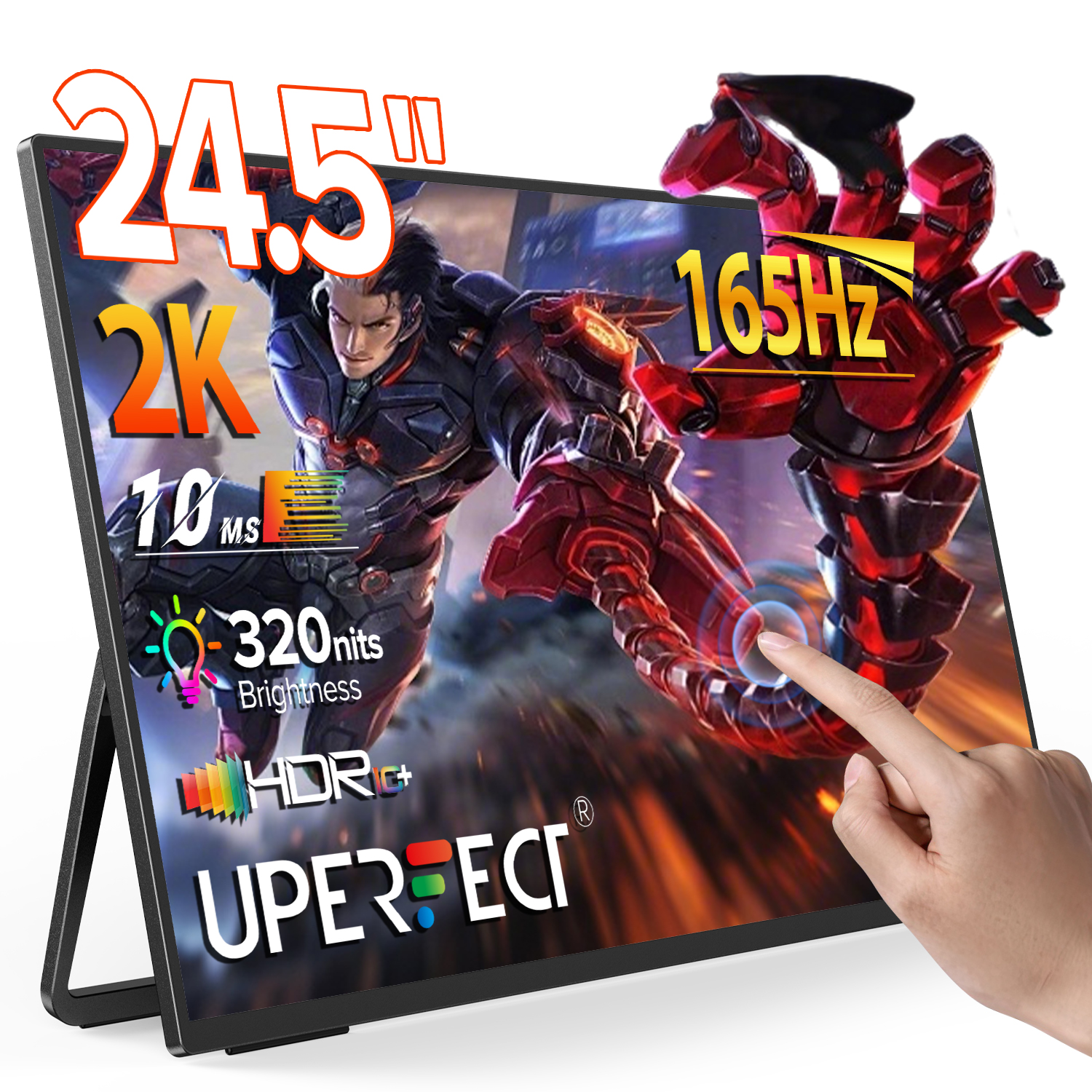 UPERFECT 24.5 "2K 165HZ écran tactile moniteur de jeu portable 1MS écran tactile avec FreeSync HDR VESA Type-C HDMI deuxième écran pour téléphone ordinateur portable Mac console de jeu