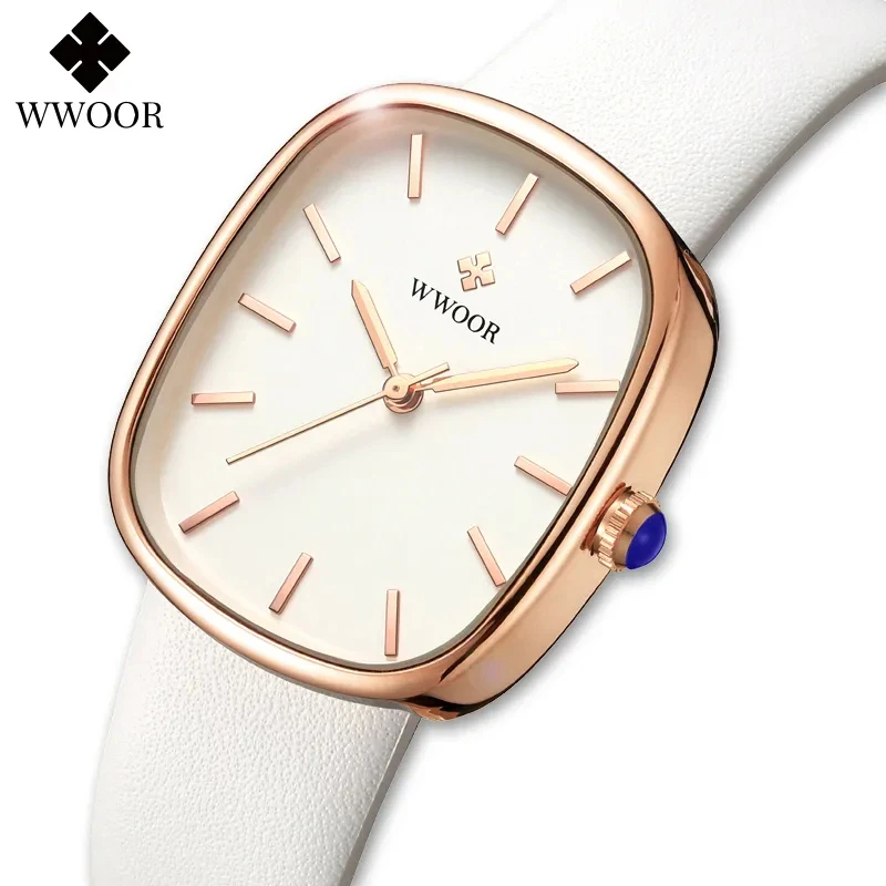 Wwoor 2024 relógio feminino moda couro pulseira de quartzo relógio topo marca luxo à prova dwaterproof água senhoras relógio de pulso montre femme feminino
