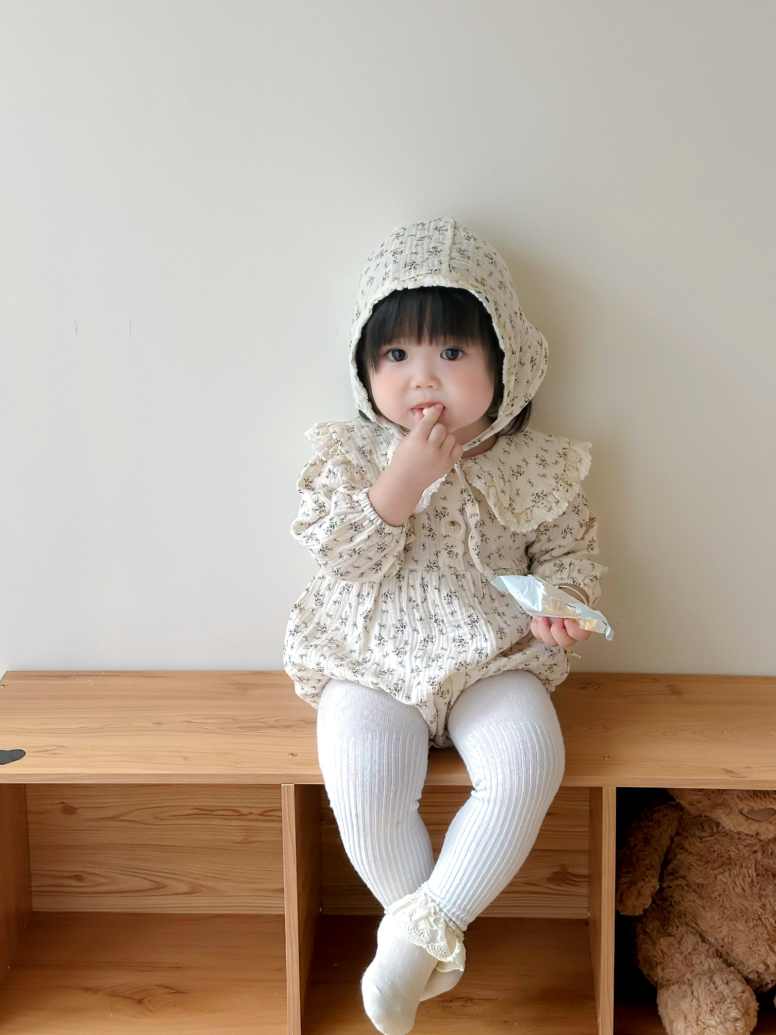 Autumn Newborn Infant Baby Girls Romper +hat  Muslin Lapel Floral Rompers Kids Onepiece Fashion Baby Clothing