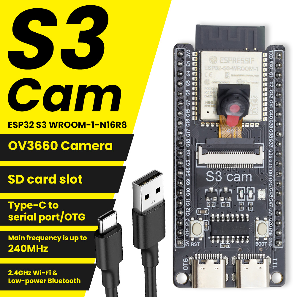 1-3 uds Keyestudio N16R8 ESP32-S3 CAM Board con cámara OV3660 + Cable USB tipo C para proyectos de programación DIY Arduino ESP32