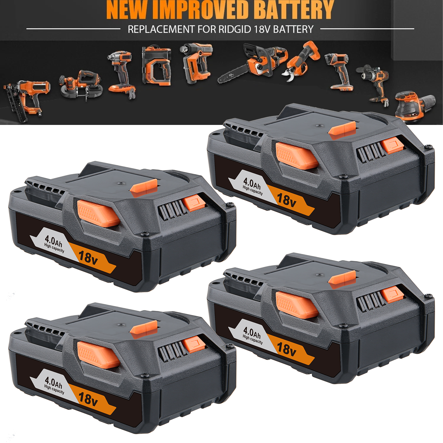 1/2/4 pacote r840085 4.0ah substituir para ridgid 18v iluminado pino de bateria r840087 r840086 ac840085 ac840086 compatível com ferramenta elétrica
