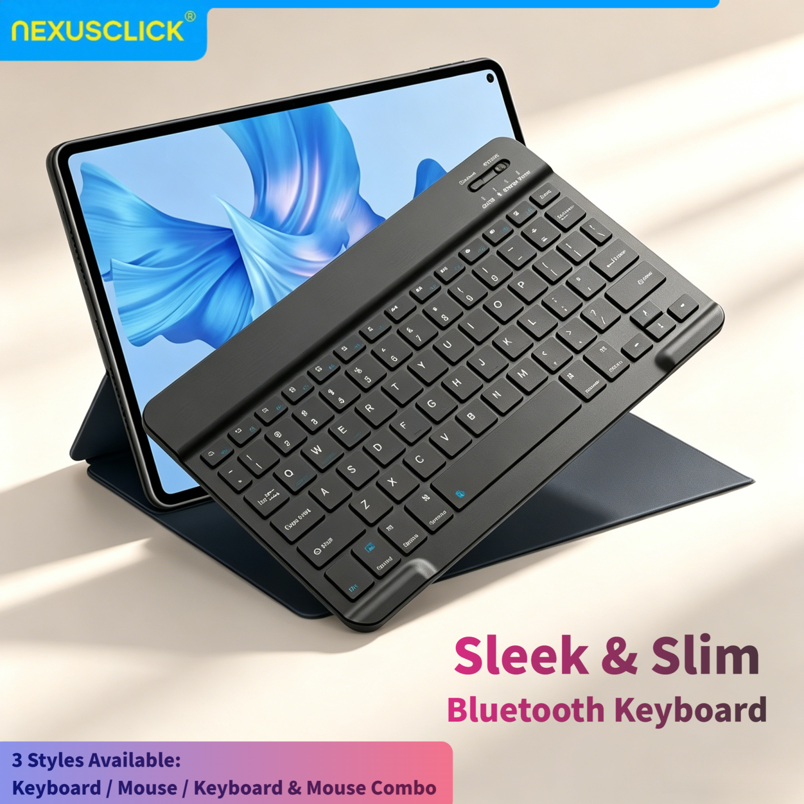 Teclado Inalámbrico Bluetooth NexusClick Compatible con iPad de 10.ª Generación, iPad Pro de Todos los Tamaños, PC, Samsung, Xiaomi, Tabletas Android