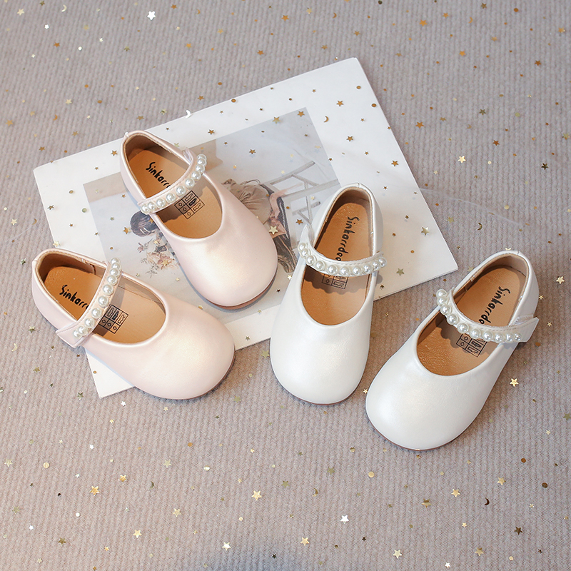 Zapatos de princesa de otoño para niña, zapatos planos con gancho poco profundo y perlas, colores sólidos, antideslizantes, a la moda