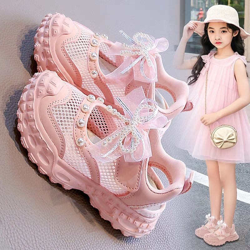 Mädchen Prinzessinnen-Sandalen Sommer 2026 – Neue Baotou-Kinderschuhe mit Perlen und Mesh für Kinder, atmungsaktive Sneaker
