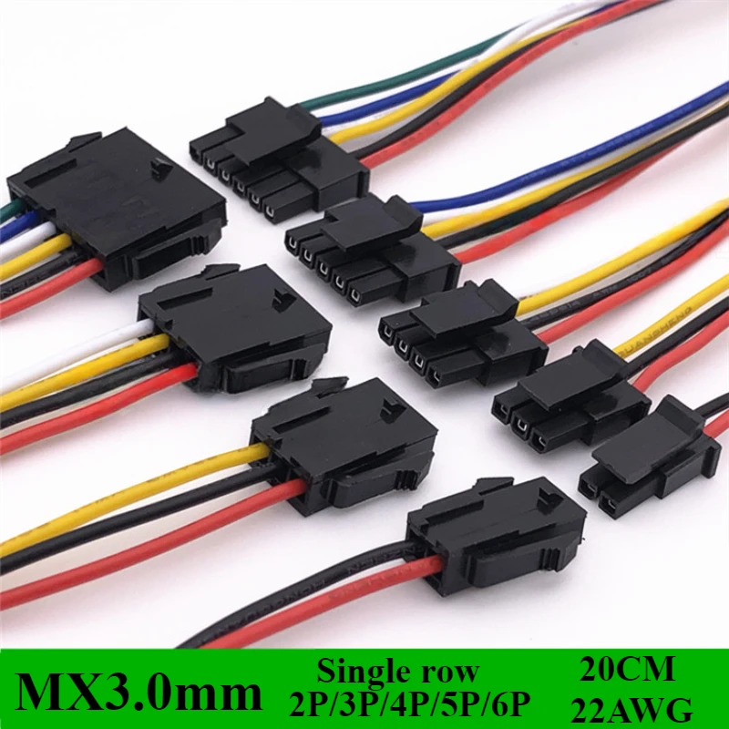 Connettore passo 3.0mm Micro-Fit 5/10/50pcs con cavi 22AWG 20cm Mx3.0 fila singola 2/3/4/5/6pin maschio femmina alloggiamento Docking aria
