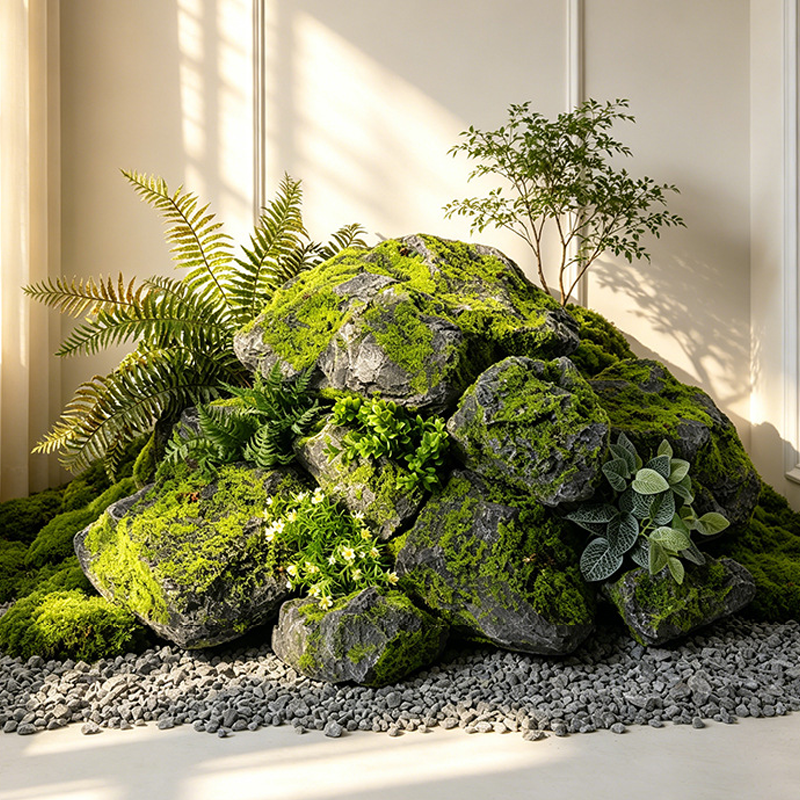 Piedra sintética de poliuretano, piedra decorativa para paisajismo de jardín, material ligero de espuma para construcción de viviendas, piedra simulada con aspecto de musgo
