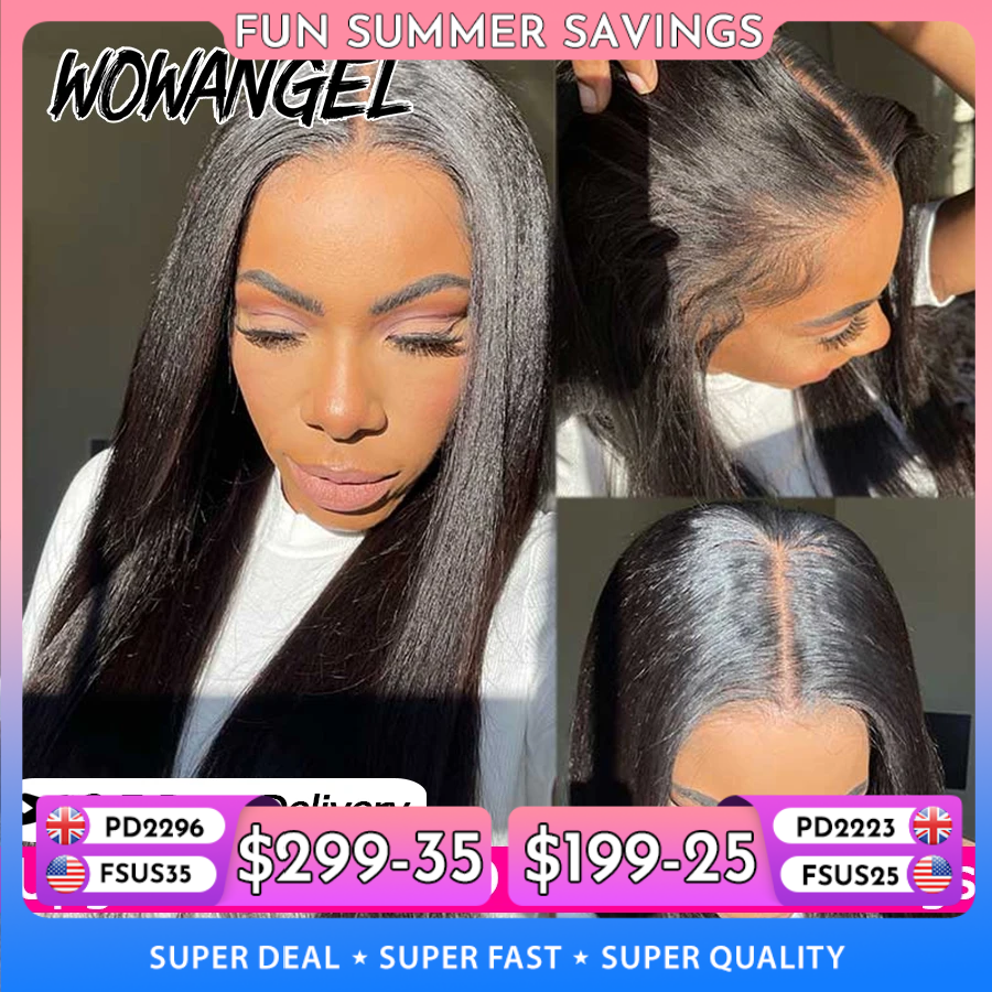 Wow Angel 34 pouces 13x6 HD dentelle avant perruques Yaki droite dentelle frontale perruques de cheveux humains 250% pré blanchi cheveux brésiliens pour les femmes