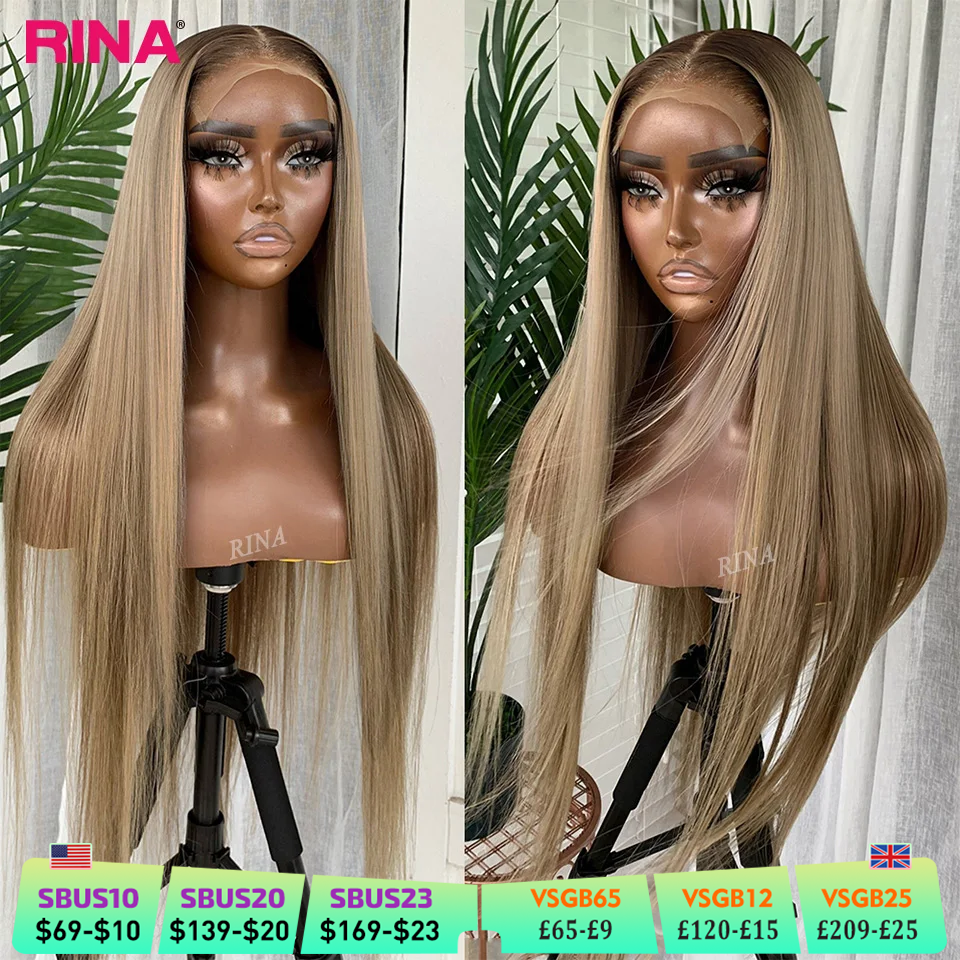 Rambut Pirang Ombre 13X6 13X4 Wig Depan Renda Transparan Rambut Pirang Lurus dengan Wig Akar 1B Wig Depan Renda Rambut Manusia Wig Penutupan 5X5
