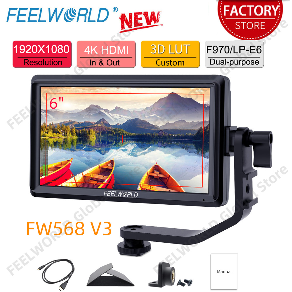 FEELWORLD FW568 V3 6-calowy monitor do lustrzanek cyfrowych z LUT-ami Waveform Mały Full HD 1920x1080 IPS 4K HDMI Type-C Wyjście DC Ramię uchylnego
