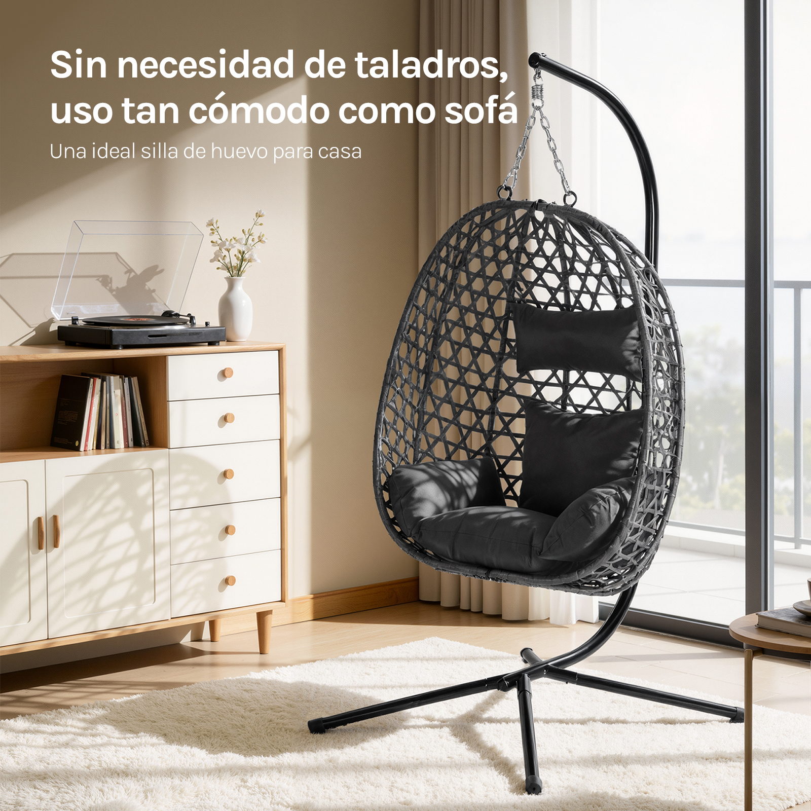 Cadeira Suspensa WOLTU para Exterior com Almofada e Apoio de Cabeça, Cadeira de Rede com Suporte para Decoração de Jardim, Varanda e Pátio