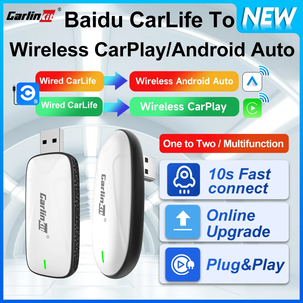 CarlinKit Baidu Carlife cableado a CarPlay Android Auto adaptador 2 en 1 caja de navegación inalámbrica para coche WiFi Bluetooth conexión automática