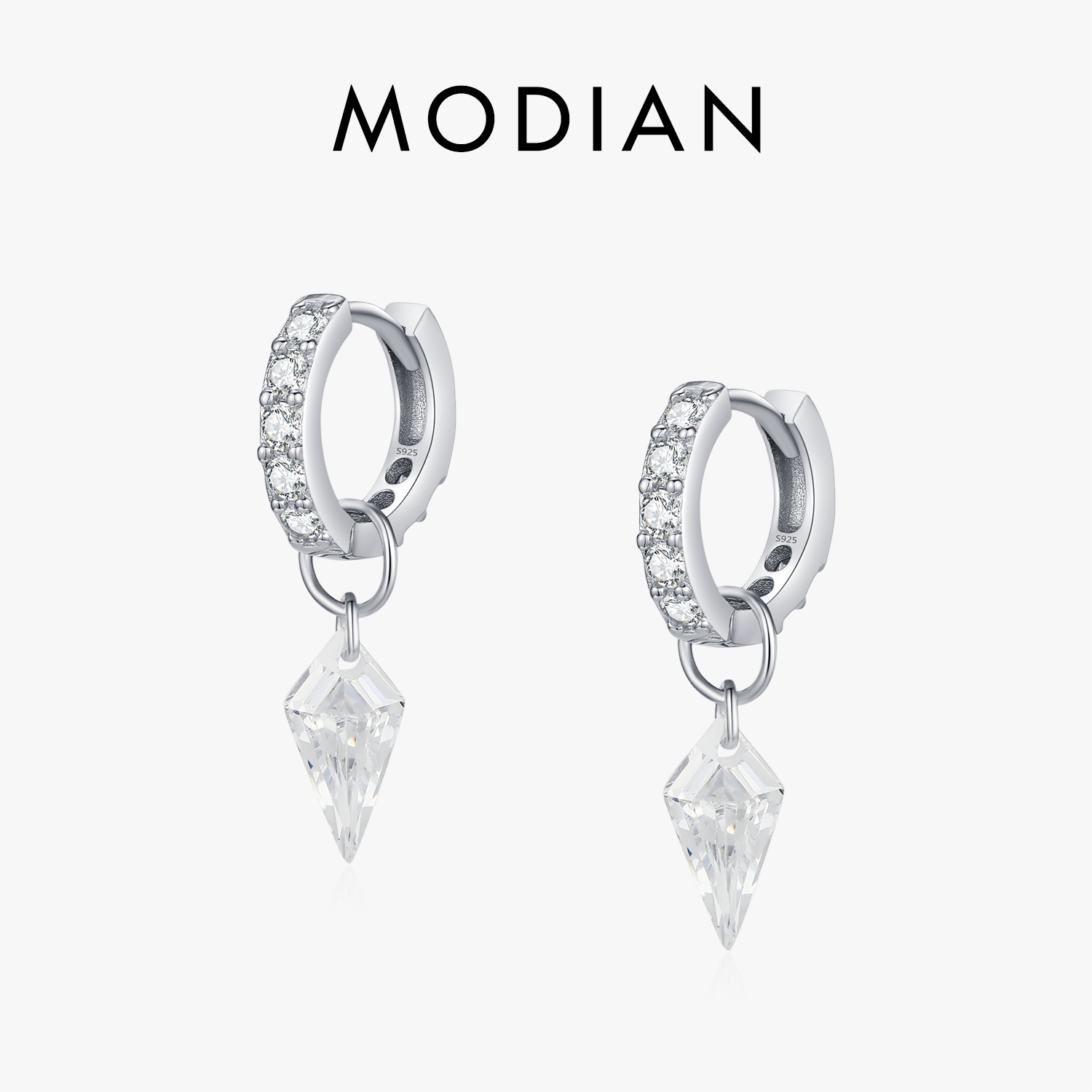 MODIAN 925 boucles d'oreilles en argent Sterling rhombique scintillant CZ pour femmes plaqué platine à la mode hypoallergénique bijoux fins