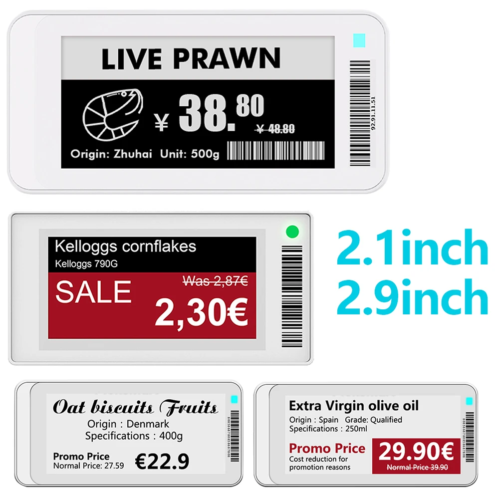 Elektronische Preisschild-Anzeigekarte, 2,1/2,9 Zoll, elektronische Preisschild-Karte, BT-Version mit App, TFT-Bildschirm, elektronisches Papiermodul