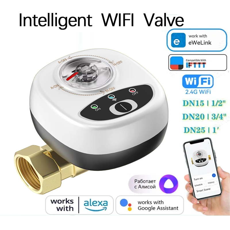 Valve à bille intelligente WiFi eWelink APP pour l'eau et le gaz, commande sans fil DN15/DN20/DN25, compatible avec Alexa, Google et Alice.