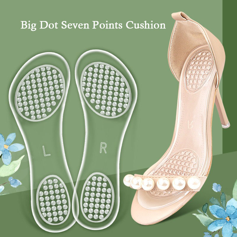 GEL Silicone Solette a sette punti Donna Tacchi alti Sandali singoli Scarpe Cuscino Sottopiede autoadesivo Cuscinetti per scarpe lavabili Estate