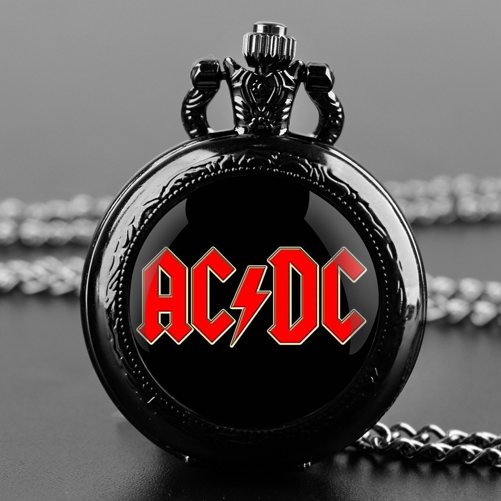 Relógio de bolso de quartzo vintage exclusivo ac e dc banda design relógio corrente jóias pingente presente aniversário reloj de bolsillo