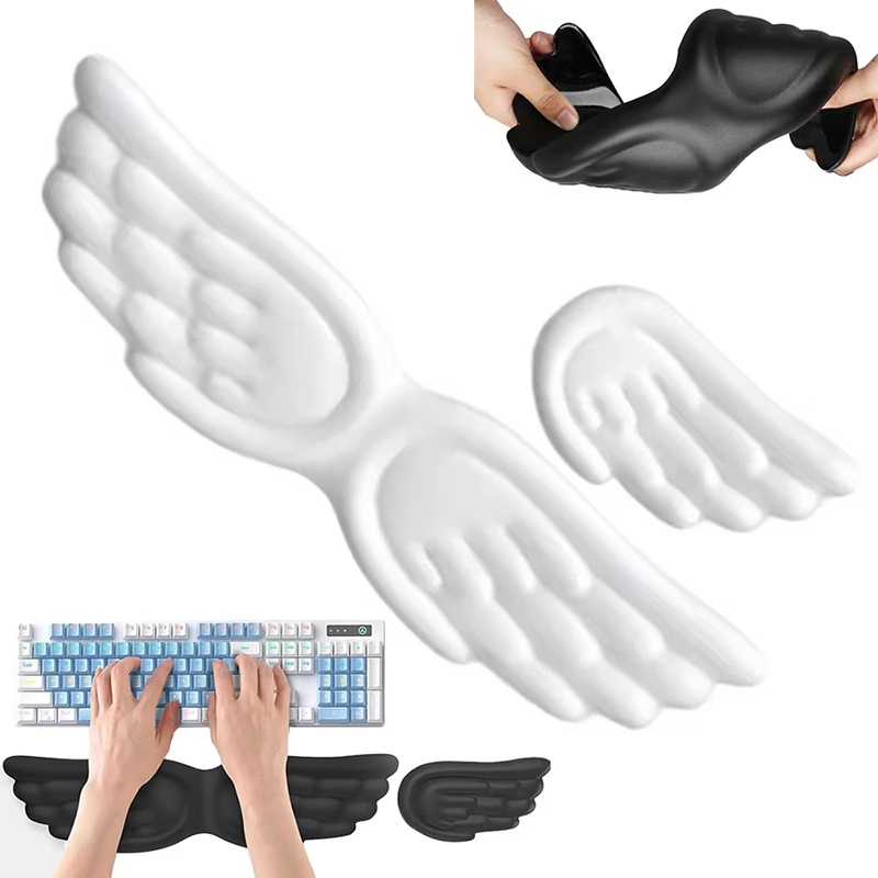 Tappetino per mouse con tastiera a forma di ali d'angelo, poggiapolsi, memory foam, antiscivolo, in silicone, ergonomico, protezione per il polso, tappetino per mouse per laptop