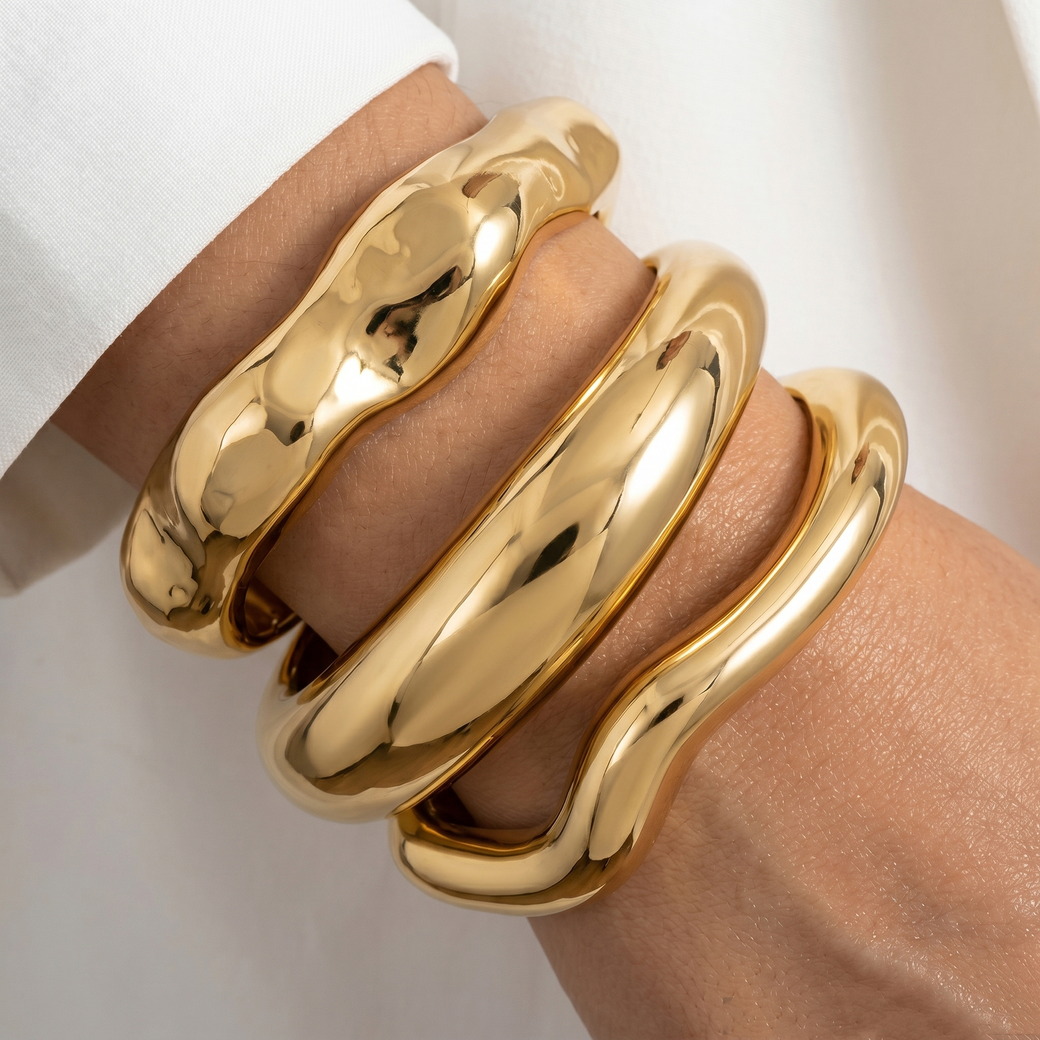 Lot de 3 Bracelets Manchette Vintage Hip Hop pour Femme, Bracelets Empilables Géométriques Torsadés Ondulés Couleur Or Style Punk, Bijoux de Fête pour Homme
