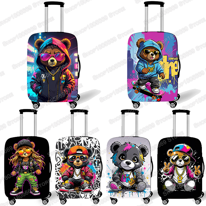 Graffiti หญิงตุ๊กตาหมีกระเป๋าเดินทางสําหรับเดินทางผู้หญิงผู้ชายอุปกรณ์เสริม Anti-ฝุ่นยืดหยุ่นกระเป๋าเดินทางรถเข็นครอบคลุม