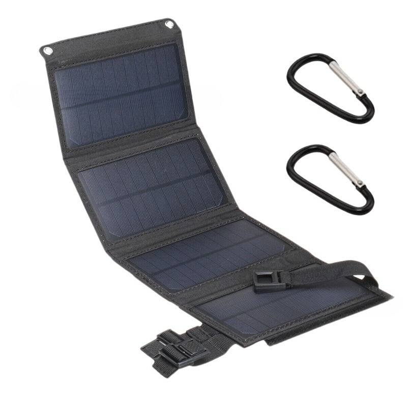 Pannello Solare Portatile Pieghevole a 4 Sezioni, 20W di Potenza, USB 5V DC, Power Bank per Campeggio e Viaggi all'Aperto, Ricarica Rapida