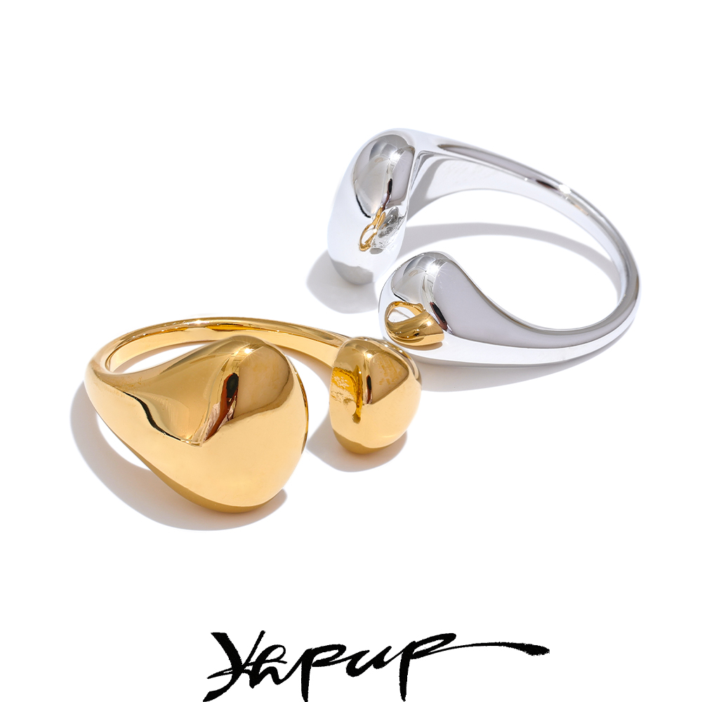 Yhpup Edelstahl, hochwertiger, minimalistischer, täglicher, glatter, modischer, offener, verstellbarer Ring, wasserdicht, galvanisierter Guss-Schmuck
