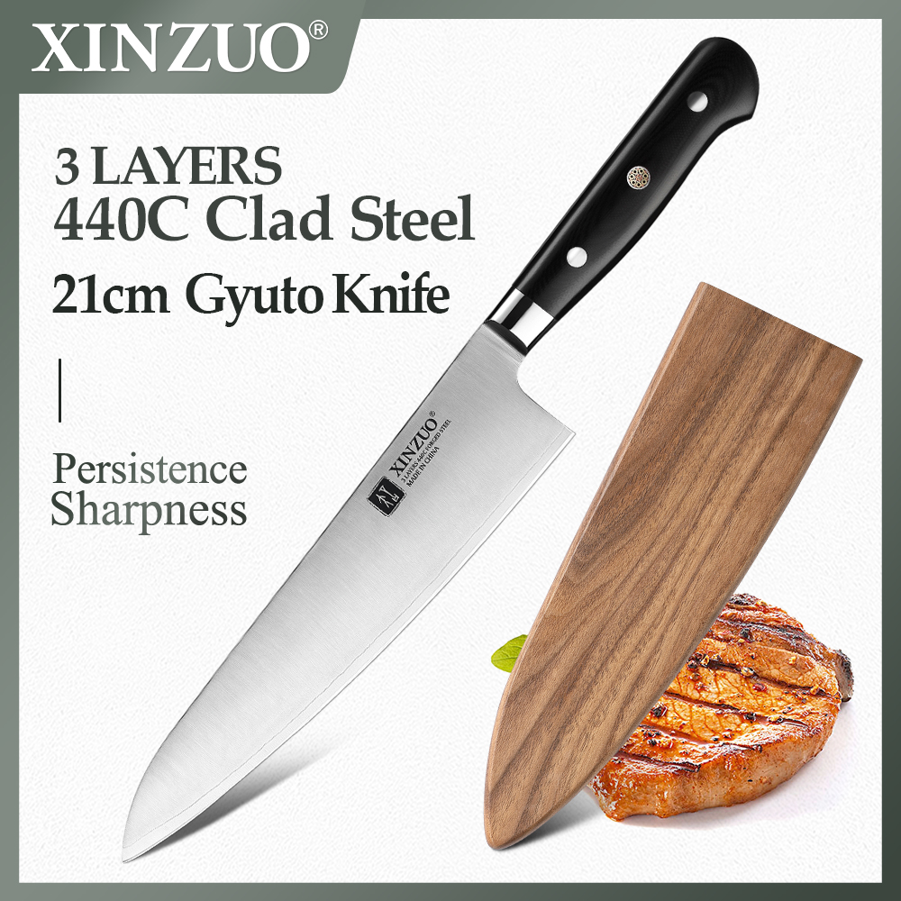 XINZUO 210 мм нож шеф-повара 3-слойный 440C сердечник стальные кухонные ножи из нержавеющей стали острый нож мясника гиутоу с ручкой G10