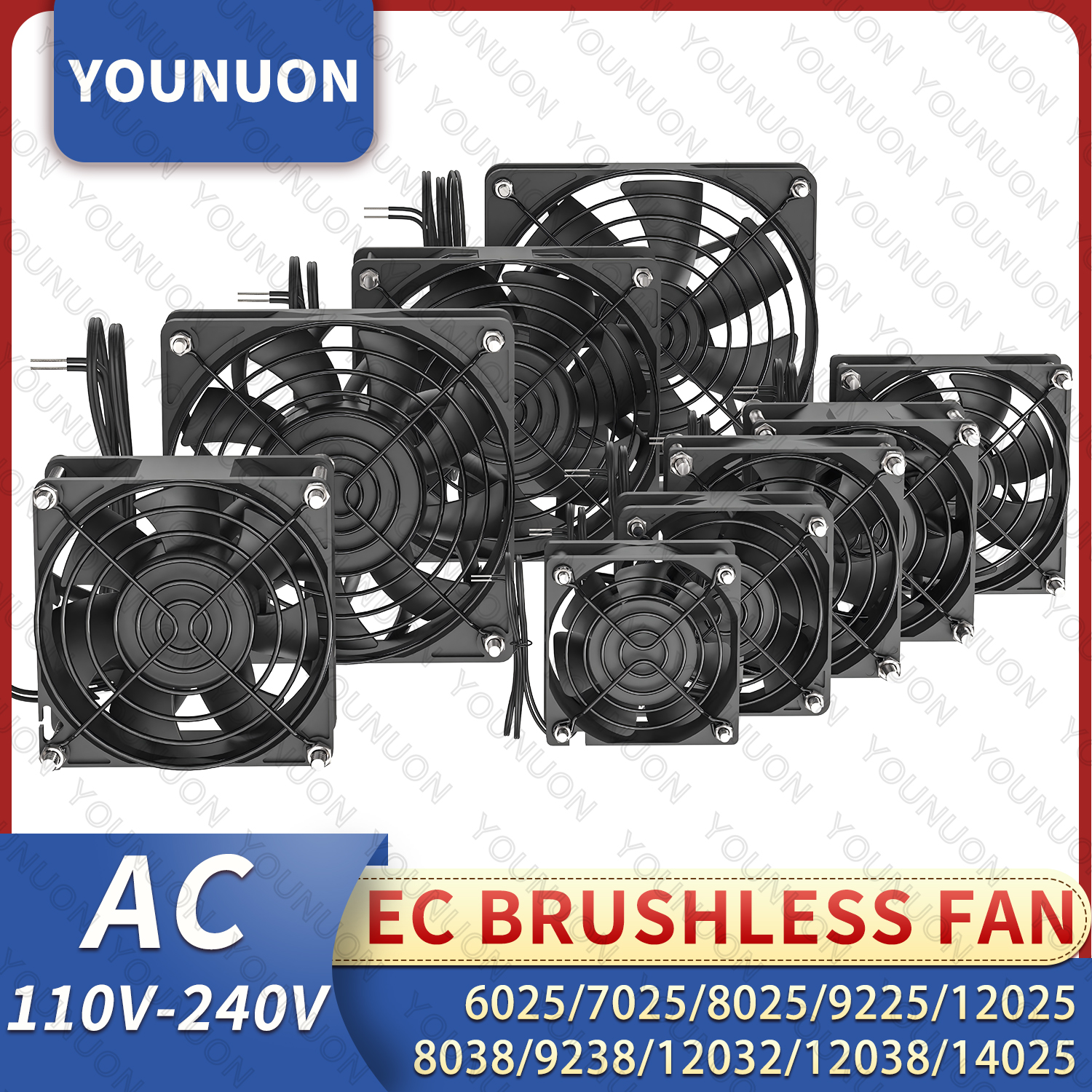 YOUNUON 60mm 80mm 90mm 120mm EC Ventilador Brushless AC 110V 115V 120V 220V 240V Ventilador Axial com Vws/Grill 6025 8025 9225 12025 12038